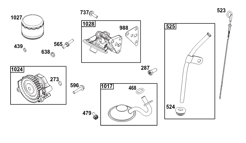 Lubrication Group Diagram and Parts List for 296442-0010-H5 200000 - 399999 Briggs and Stratton Engine
